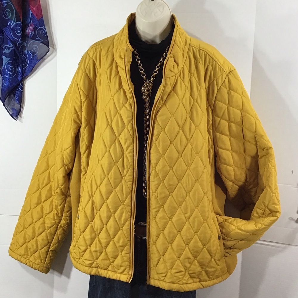Ashley Stewart Mustard zip front diamond Quilted Jacket 26-28